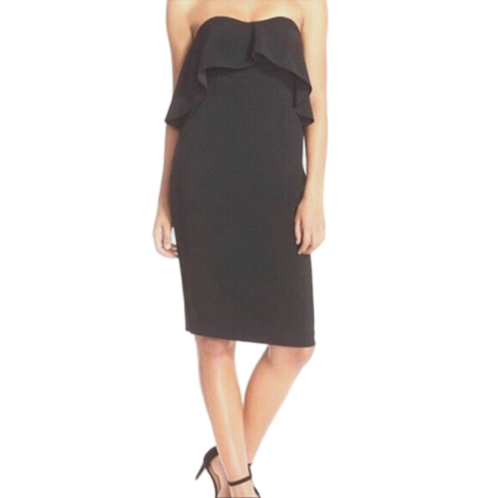 NWT Chelsie 28 Black Strapless Ruffle Bodice Dress with Pockets Sz 2